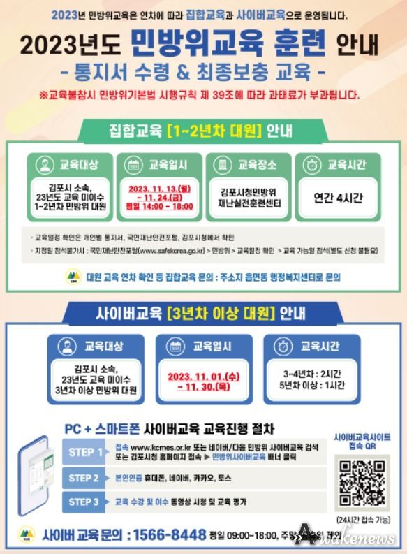 2023년 민방위대원 대상 마지막 보충교육 안내문
