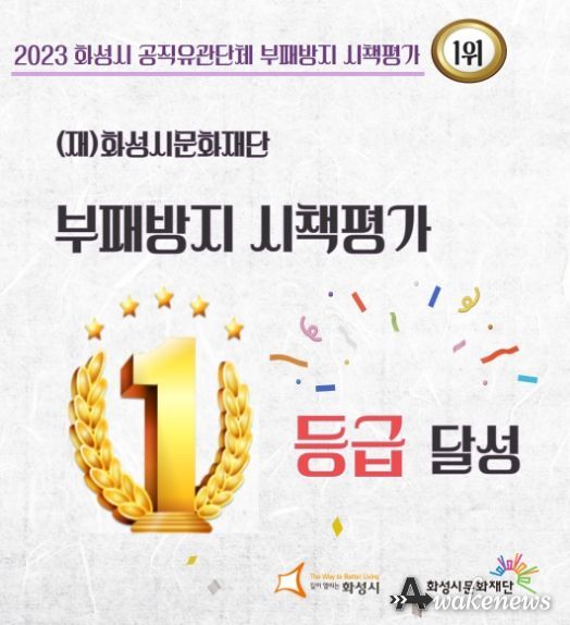 화성시문화재단, 2023년 화성시 공직유관단체 부패방지 시책평가 1등급(1위) 달성