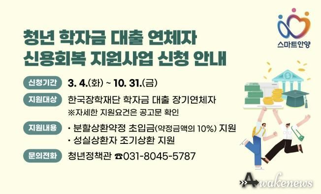 안양시, 학자금 대출 연체 청년 신용회복 지원
