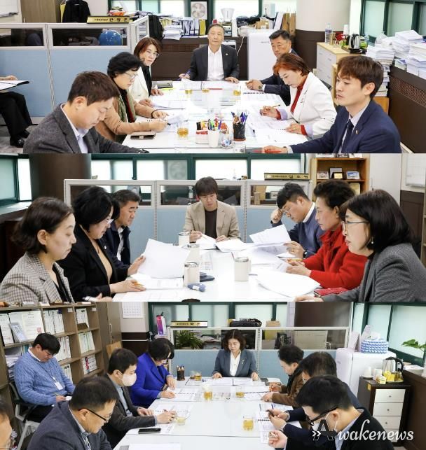 안산시의회 3개 상임위원회가 11일 각 상임위원장실에서 안산시 집행부와 간담회를 개최했다. 사진 위부터 차례대로 기획행정위원회와 문화복지위원회, 도시환경위원회의 간담회 모습.