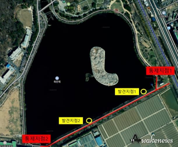 AI 확진된 큰기러기 폐사체 발견 지점.