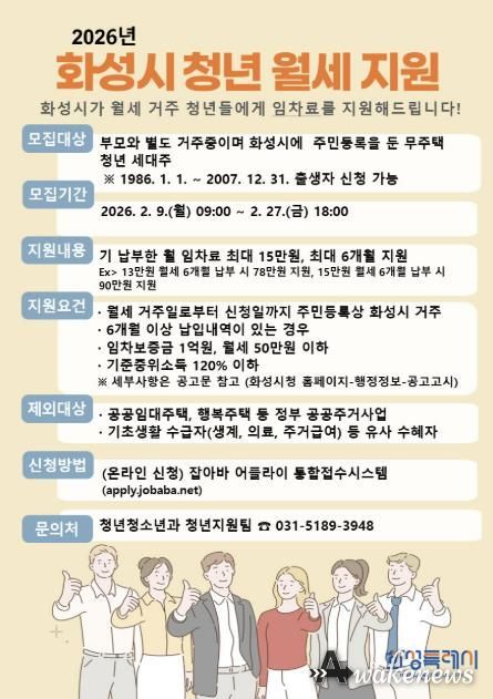 2026년 화성특례시 청년 월세 지원 사업 안내 포스터