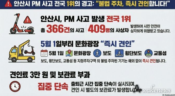'전동킥보드 불법주차 견인 안내' 디지털 홍보자료
